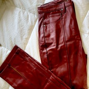 Burgundy faux leather pants